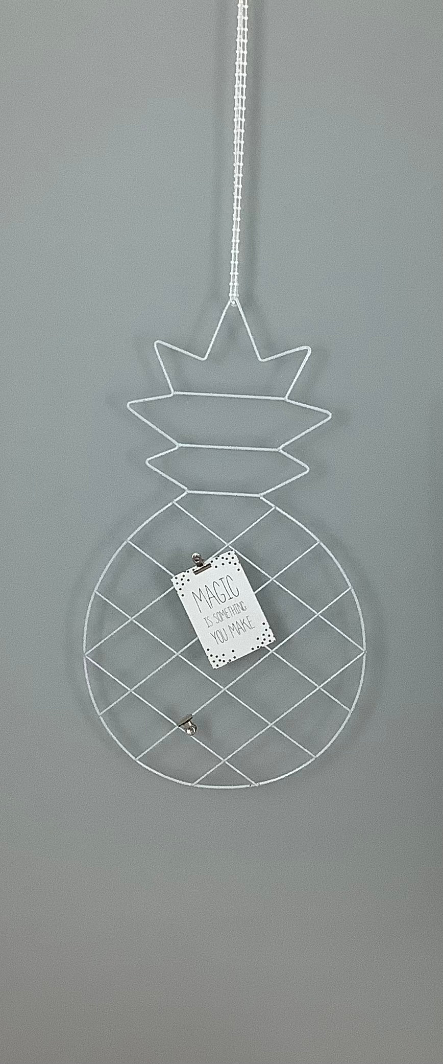 Wandgitter weiß / Memoboard Ananas / Metall / Drahtgestell / Fotowand / Organizer