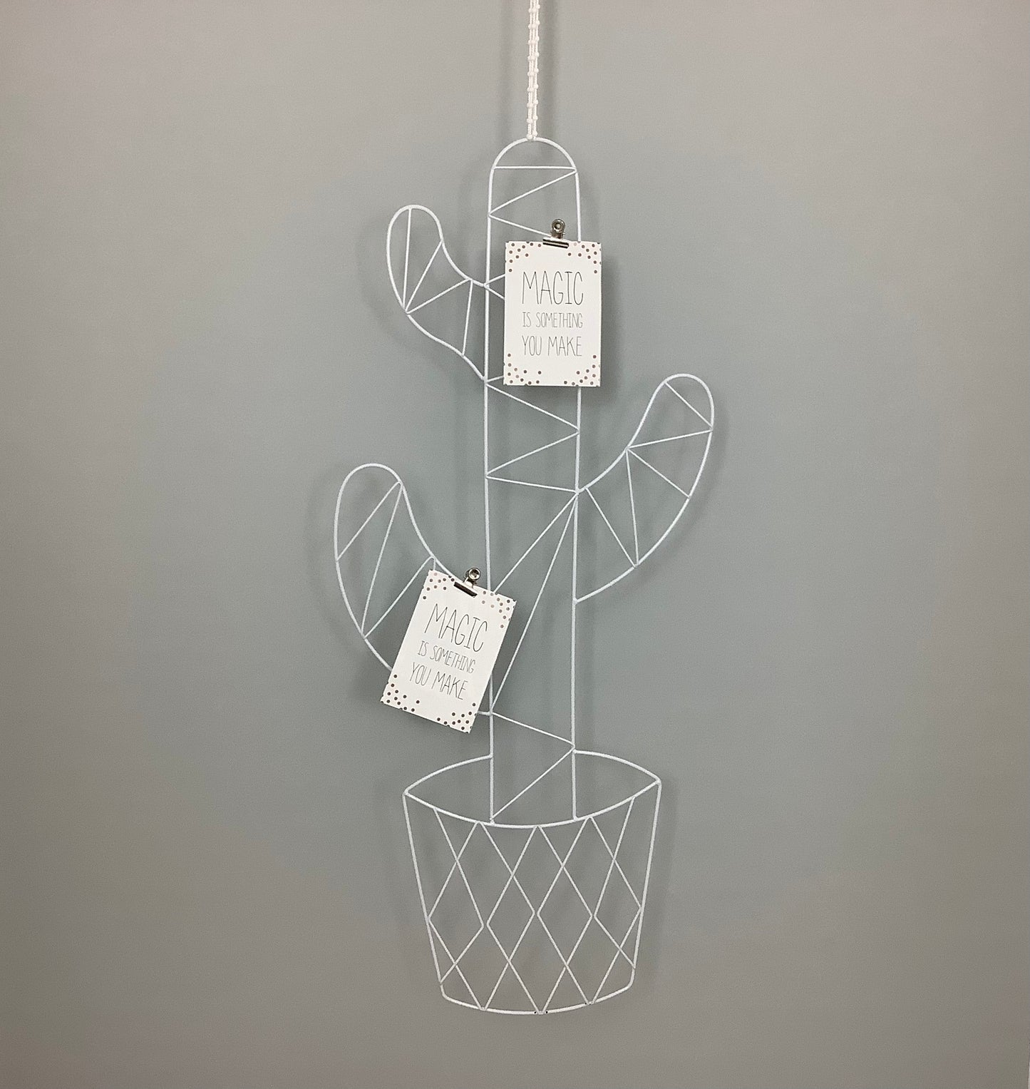 Wandgitter weiß / Memoboard Kaktus / Metall / Drahtgestell / Fotowand / Organizer